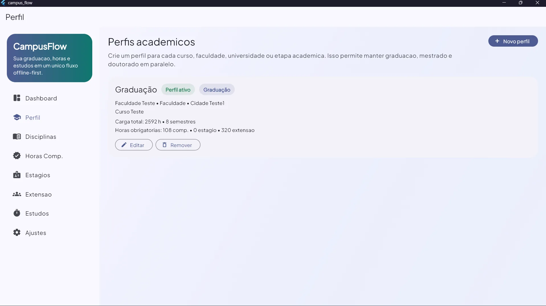 Tela real do Campus Flow mostrando perfis acadêmicos