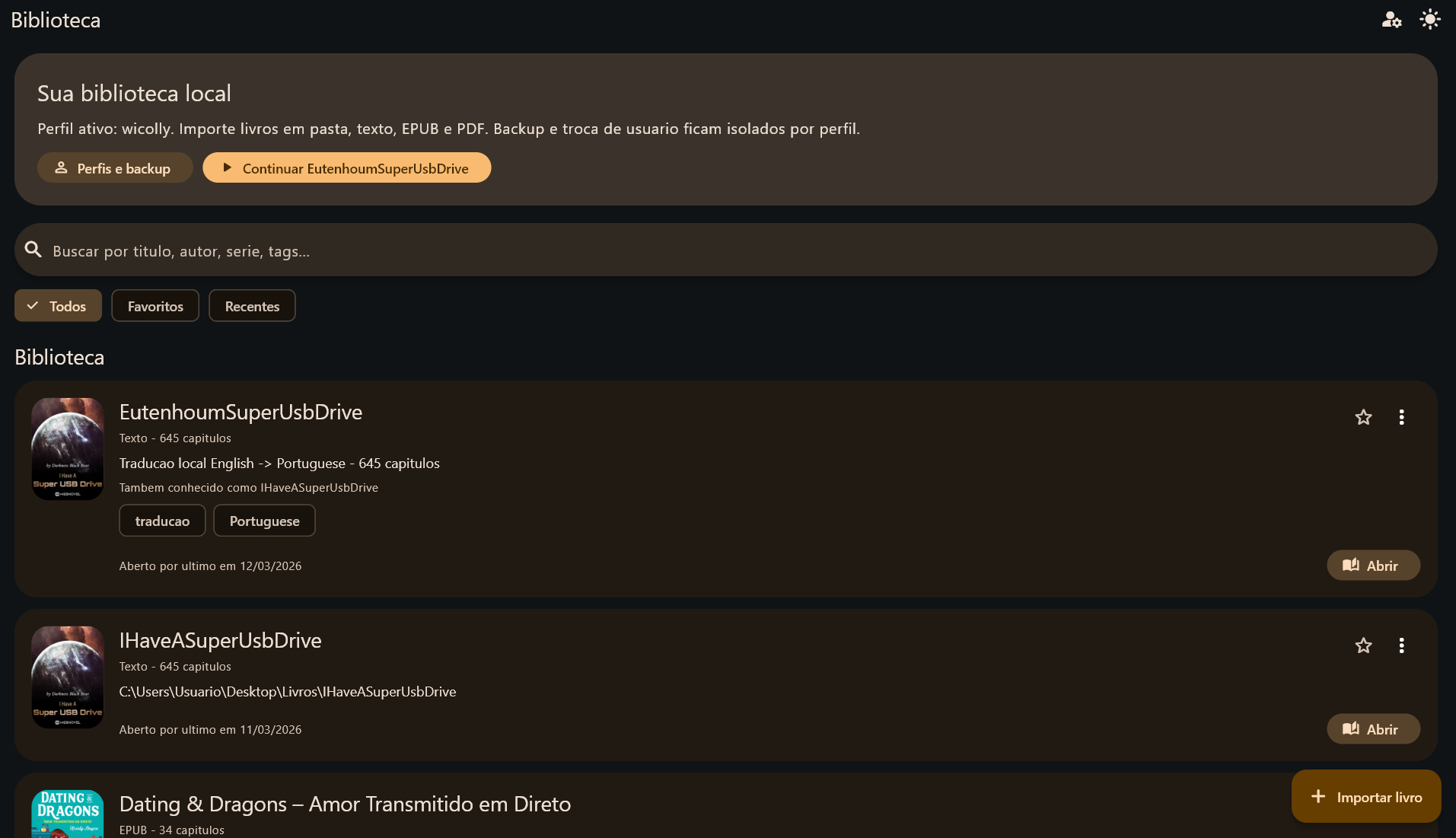 Local webnovel reader library screenshot
